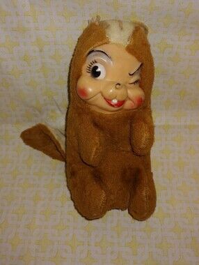 Vintage Mid Century Rubber Face Stuffed Animal Chipmunk Plush Toy